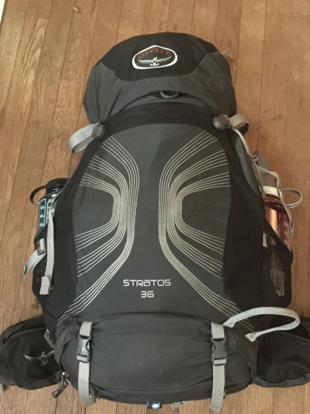 This is an image of
               a loaded hiking backpack.