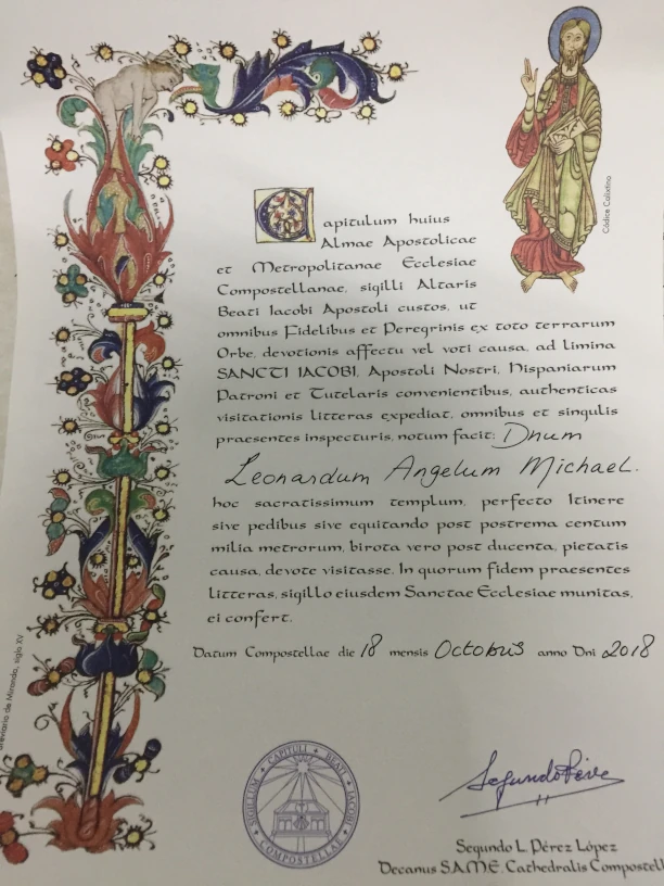 This is an image of
               the official Compostela.